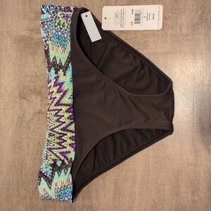 NEW Sunsets Unforgettable Banded Bikini Swim Bottom 27B Sunburst Print Brown